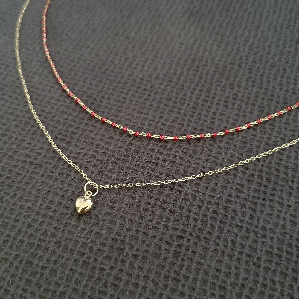 MESH Red❤️ "Splash"🌊 and Gold Heart💛 Double✌️ Necklace - Picture 3 of 16